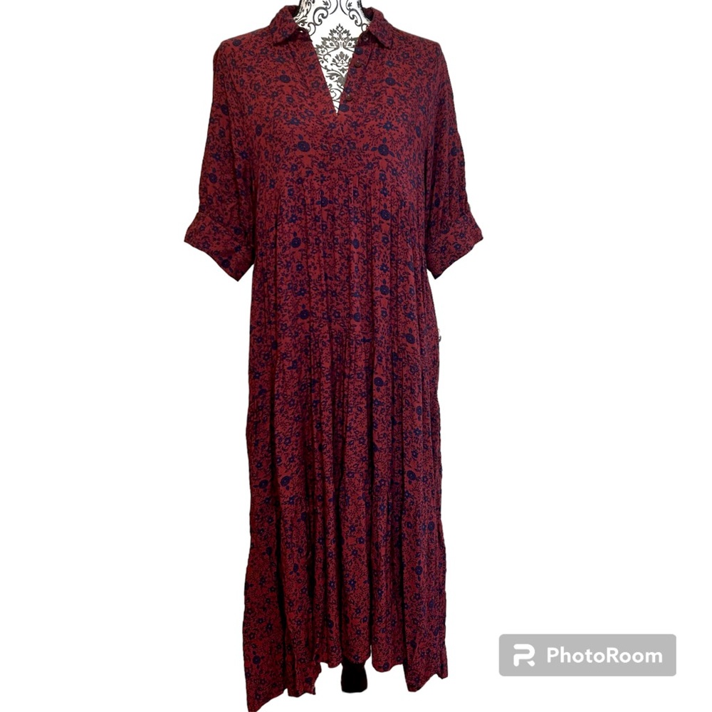 Natural Life Tiered Floral Collared Maxi Dress